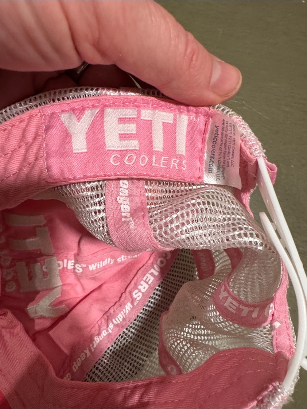 Yeti Pink and White Mesh Trucker Hat with Embroidered Logo OS - Picture 2 of 5